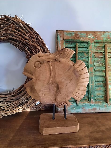 Fish moon teak M Height 50 cm Decobyjo - Bellingwolde